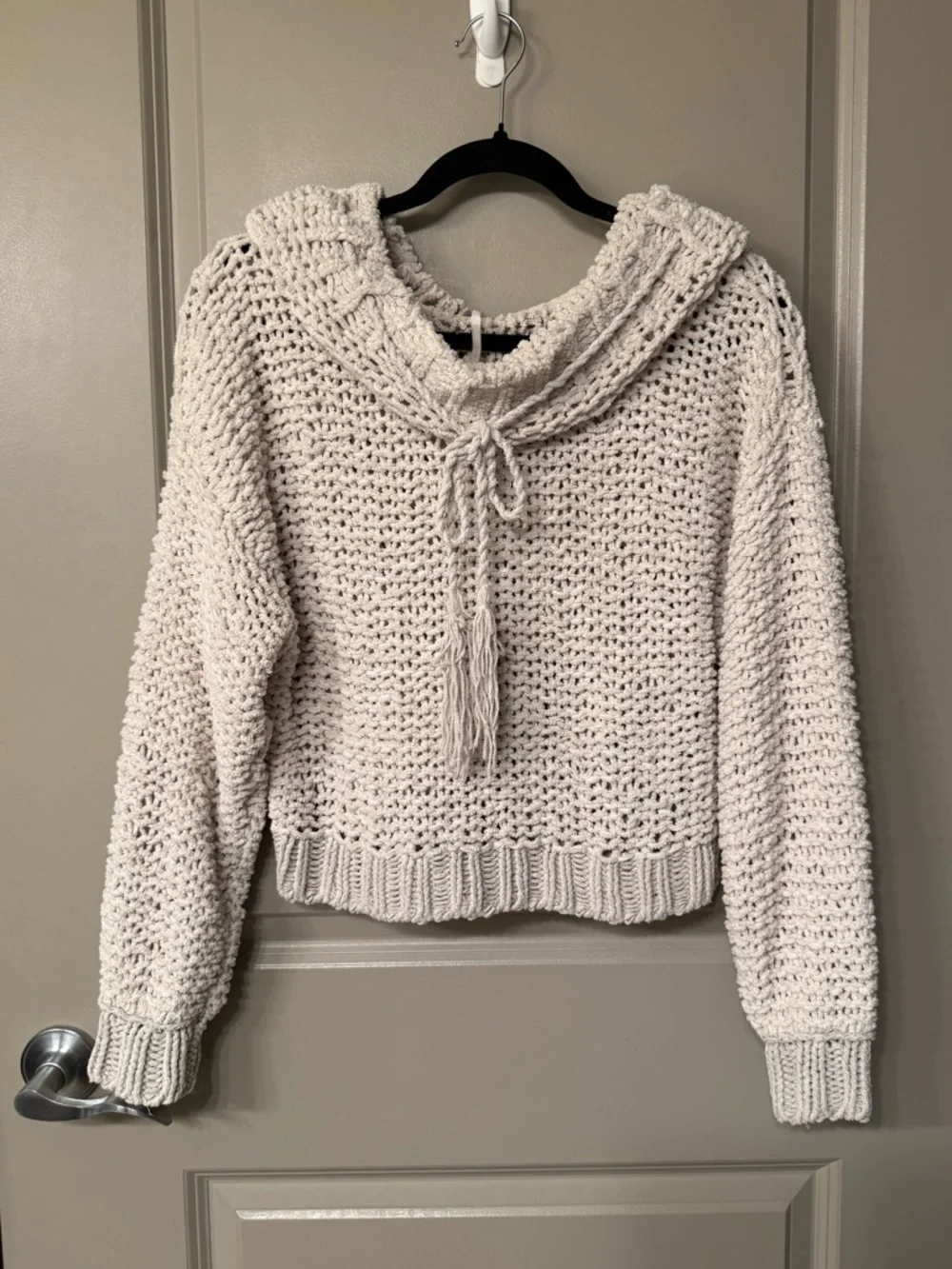 Free People Cream Knit Cowl Sweater with Tassel Tie - Picture 1 of 10